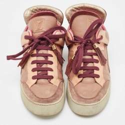 Louis Vuitton X Kanye West Pink/Beige Leather and Suede Don Patchwork Low Top Sneakers Size 42.5