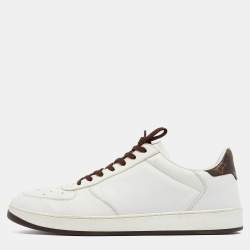 Louis Vuitton White/Brown Monogram Canvas and Leather Low Top Sneakers Size 41.5