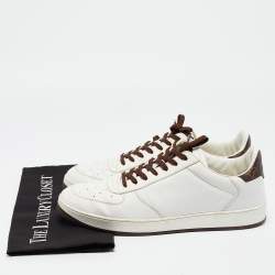 Louis Vuitton White/Brown Monogram Canvas and Leather Low Top Sneakers Size 41.5