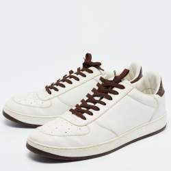 Louis Vuitton White/Brown Monogram Canvas and Leather Low Top Sneakers Size 41.5
