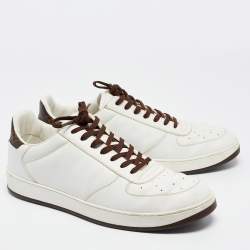 Louis Vuitton White/Brown Monogram Canvas and Leather Low Top Sneakers Size 41.5