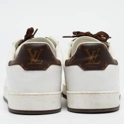 Louis Vuitton White/Brown Monogram Canvas and Leather Low Top Sneakers Size 41.5