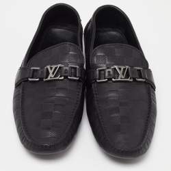 Louis Vuitton Black Damier Leather Hockenheim Slip On Loafers Size 43