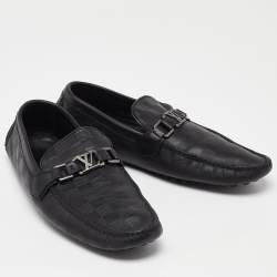 Louis Vuitton Black Damier Leather Hockenheim Slip On Loafers Size 43