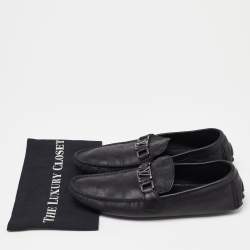 Louis Vuitton Black Damier Leather Hockenheim Slip On Loafers Size 43