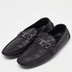 Louis Vuitton Black Damier Leather Hockenheim Slip On Loafers Size 43