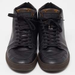 Pre Owned Louis Vuitton Black/Brown Leather and Monogram Canvas High Top Sneakers Size 43