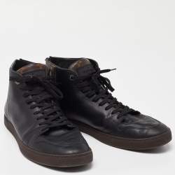 Pre Owned Louis Vuitton Black/Brown Leather and Monogram Canvas High Top Sneakers Size 43