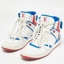 Louis Vuitton White/Blue Leather Trainers High Sneakers Size 41 