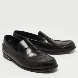 Louis Vuitton Black Damier Leather Santiago Loafers Size 41.5 