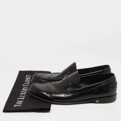 Louis Vuitton Black Damier Leather Santiago Loafers Size 41.5 