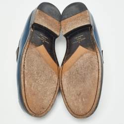 Louis Vuitton Navy Blue Leather and Monogram Canvas Penny Loafers Size 42