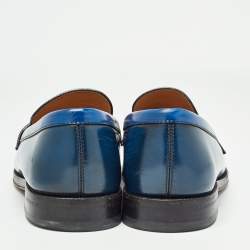 Louis Vuitton Navy Blue Leather and Monogram Canvas Penny Loafers Size 42