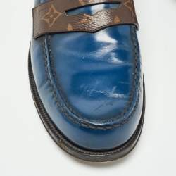 Louis Vuitton Navy Blue Leather and Monogram Canvas Penny Loafers Size 42