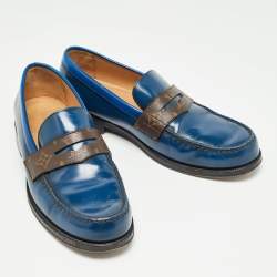 Louis Vuitton Navy Blue Leather and Monogram Canvas Penny Loafers Size 42