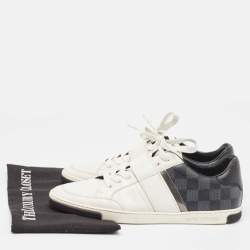 Louis Vuitton White Leather and Damier Graphite Canvas Low Top Sneakers Size 40.5