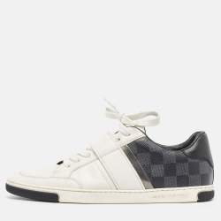 Louis Vuitton White Leather and Damier Graphite Canvas Low Top Sneakers Size 40.5