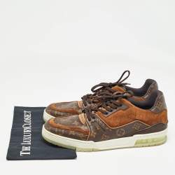 Louis Vuitton Brown Suede and Monogram Canvas Low Top Sneakers Size 42.5