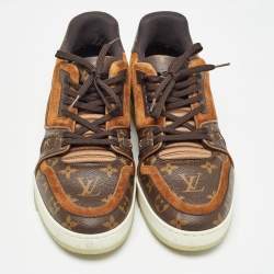Louis Vuitton Brown Suede and Monogram Canvas Low Top Sneakers Size 42.5