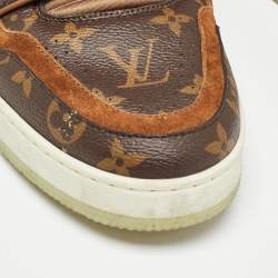 Louis Vuitton Brown Suede and Monogram Canvas Low Top Sneakers Size 42.5