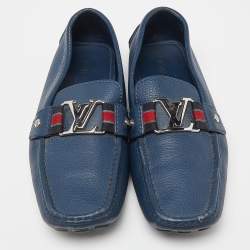 Louis Vuitton Blue Leather Monto Carlo Slip On Loafers Size 42.5