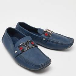 Louis Vuitton Blue Leather Monto Carlo Slip On Loafers Size 42.5