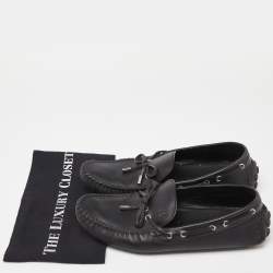 Louis Vuitton Black Leather Bow Slip On Loafers Size 43.5