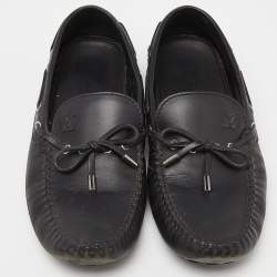 Louis Vuitton Black Leather Bow Slip On Loafers Size 43.5