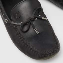 Louis Vuitton Black Leather Bow Slip On Loafers Size 43.5