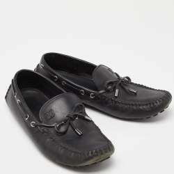 Louis Vuitton Black Leather Bow Slip On Loafers Size 43.5