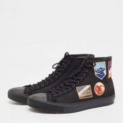 Pre Owned Louis Vuitton Black Suede and Canvas Tattoo LV League Sneakers Size 44
