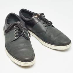 Louis Vuitton Black/Olive Green Leather Low Top Sneakers Size 41.5