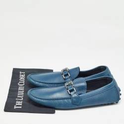 Pre Owned Louis Vuitton Blue Leather Hockenheim Slip On Loafers Size 42