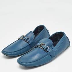 Pre Owned Louis Vuitton Blue Leather Hockenheim Slip On Loafers Size 42