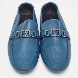 Pre Owned Louis Vuitton Blue Leather Hockenheim Slip On Loafers Size 42