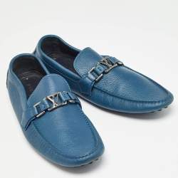 Pre Owned Louis Vuitton Blue Leather Hockenheim Slip On Loafers Size 42