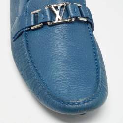 Pre Owned Louis Vuitton Blue Leather Hockenheim Slip On Loafers Size 42