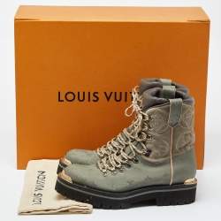 Pre Owned Louis Vuitton Green Suede,Leather and Monogram Nylon Ankle Boots Size 42