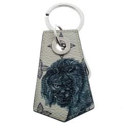 Pre Owned حافظة مفاتيح / ميدالية مفاتيح لوي فيتون الأخوان شابمان فضية اللون وكانفاس منقوش زرقاء