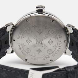Louis Vuitton Brown Stainless Steel Leather Tambour GMT Q1131 Men's Wristwatch 39 mm