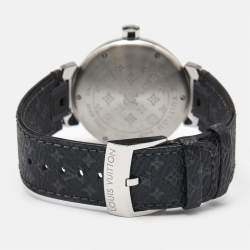 Louis Vuitton Brown Stainless Steel Leather Tambour GMT Q1131 Men's Wristwatch 39 mm