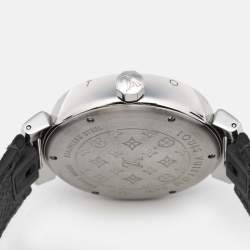 Louis Vuitton Brown Stainless Steel Leather Tambour GMT Q1131 Men's Wristwatch 39 mm