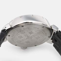 Louis Vuitton Brown Stainless Steel Leather Tambour GMT Q1131 Men's Wristwatch 39 mm