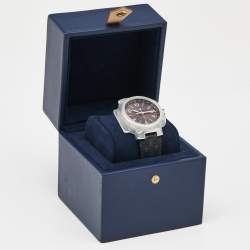 Louis Vuitton Brown Stainless Steel Leather Tambour GMT Q1131 Men's Wristwatch 39 mm