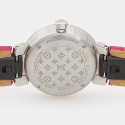 Pre Owned Louis Vuitton Tambour Slim QA146 Quartz Stainless Steel Diamond Women's Wristwatch 28mm