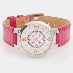 Pre Owned Louis Vuitton Tambour Slim QA146 Quartz Stainless Steel Diamond Women's Wristwatch 28mm