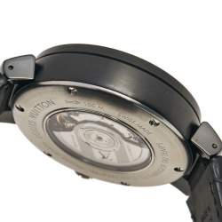 Louis Vuitton Black PVD Plated Stainless Steel Alligator Tambour Spin GMT Q10C3 Men's Wristwatch 44 mm