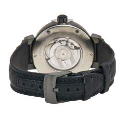 Louis Vuitton Black PVD Plated Stainless Steel Alligator Tambour Spin GMT Q10C3 Men's Wristwatch 44 mm
