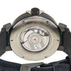 Louis Vuitton Black PVD Plated Stainless Steel Alligator Tambour Spin GMT Q10C3 Men's Wristwatch 44 mm