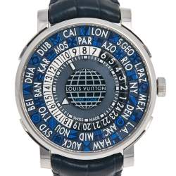 Louis Vuitton Blue Stainless Steel Alligator Escale Timezone Q5D22 Men's Wristwatch 41 mm
